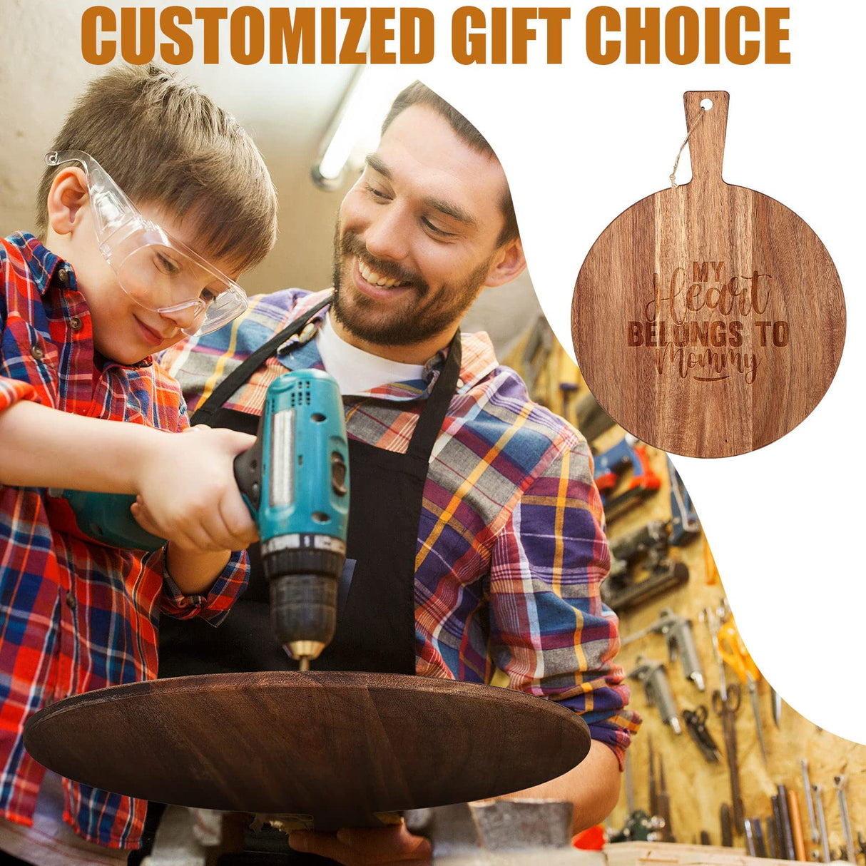 Patelai 12 Piece Round Wood Cutting Board Pizza Peel with Handle Laser Engraving Serving Board Charcuterie Cheese Bread Cutting Board Bulk for DIY Wedding Housewarming Gift (12 Inch,Acacia Wood) Patelai