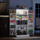 NEWOWNDS 50'' LED Kitchen Pantry Storage Cabinet, White Pantry Cabinets for Kitchen Storage with Adjustable Shelves, Freestanding Food Storage Cabinet with Doors for Living Room and Dinning Room NEWOWNDS