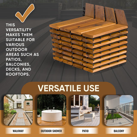 Interlocking Deck Tiles Herringbone 4 Pack Edge Tile - Non-Slip Acacia Wood Outdoor Tiles for Patio - Decking, Porch and Balcony Flooring Tiles - Easy to Install Wooden Deck Tile Pavers (Edges) Majestick Goods