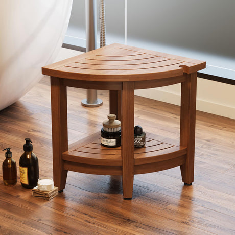 Jekruiet Teak Shower Bench for Corner, 18 inch Shower Chair Stool for Shaving Legs with Storage Shelf,Waterproof Bathroom Bench Seat for Elderly and Disabled Indoor Use Jekruiet
