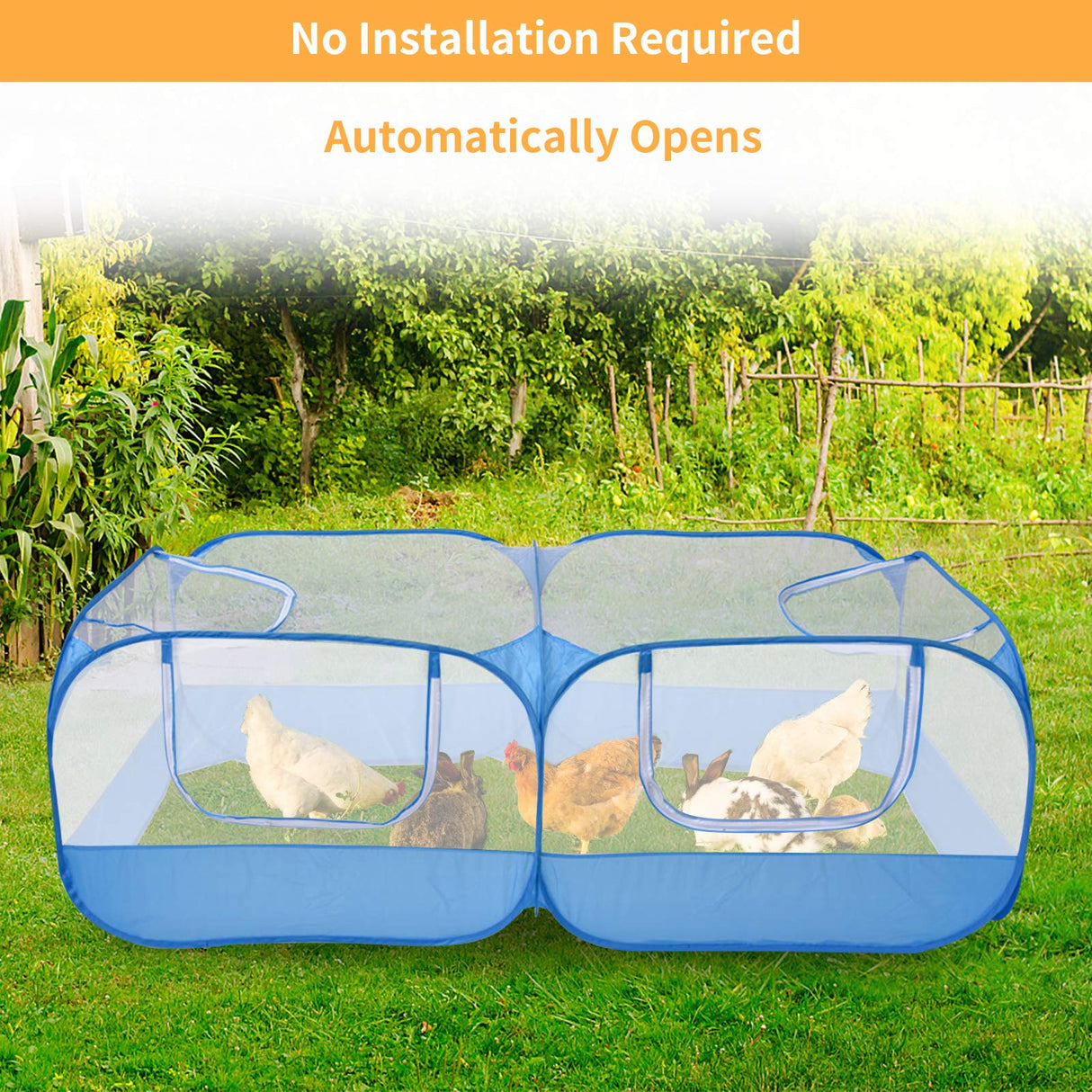Jhua Pet Playpen for Small Animals, Portable Chicken Run with Cover, Foldable Chicken Coop Outdoor, Play Pens for Small Pets with Transparent Mesh Walls for Chicken Duck Puppy Cat Rabbit (Blue) Jhua
