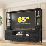 65" TV Stands for Living Room, Large Wall Unit Entertainment Center with 11 Fabric Drawer,Dresser TV Stand with 2 LED Lights & Power Outlets,TV Stand for Bedroom with Storage Shelf,Black EnHomee
