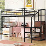 Full Size Loft Bed with Desk and Storage Wardrobe, Heavy Duty Loft Bed with Stairs and Metal Grid, Full Size Loft Bed for Kids, Girls, Boys, No Box Spring Needed (Black Wardrobe, Full) Bellemave