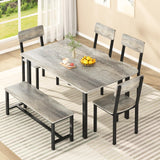 AWQM 6-Piece Dining Set, Modern Dining Table Set for 4-6,Kitchen Table Set with Chairs and Bench,Dining Room Table Set with Metal Frame & MDF Board, Table & Chairs Set for Small Space,Apartment,Grey AWQM