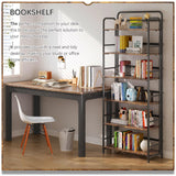 4NM No Assembly Folding Bookshelf, 6 Tier Vintage Industrial Book Shelf,Metal Foldable Storage Bookcase and Bookshelves for Living Room,Bedroom and Kitchen - Rustic Brown 4NM
