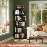 Besiost Rotating Bookshelf Tower, 5 Tier Spinning Bookcase, Revolving 360 Book Shelf Narrow Tall Bookcase, Vertical Turning Round Bookshelf Organizer, Wood Corner Book Shelf for Small Space, Black Besiost