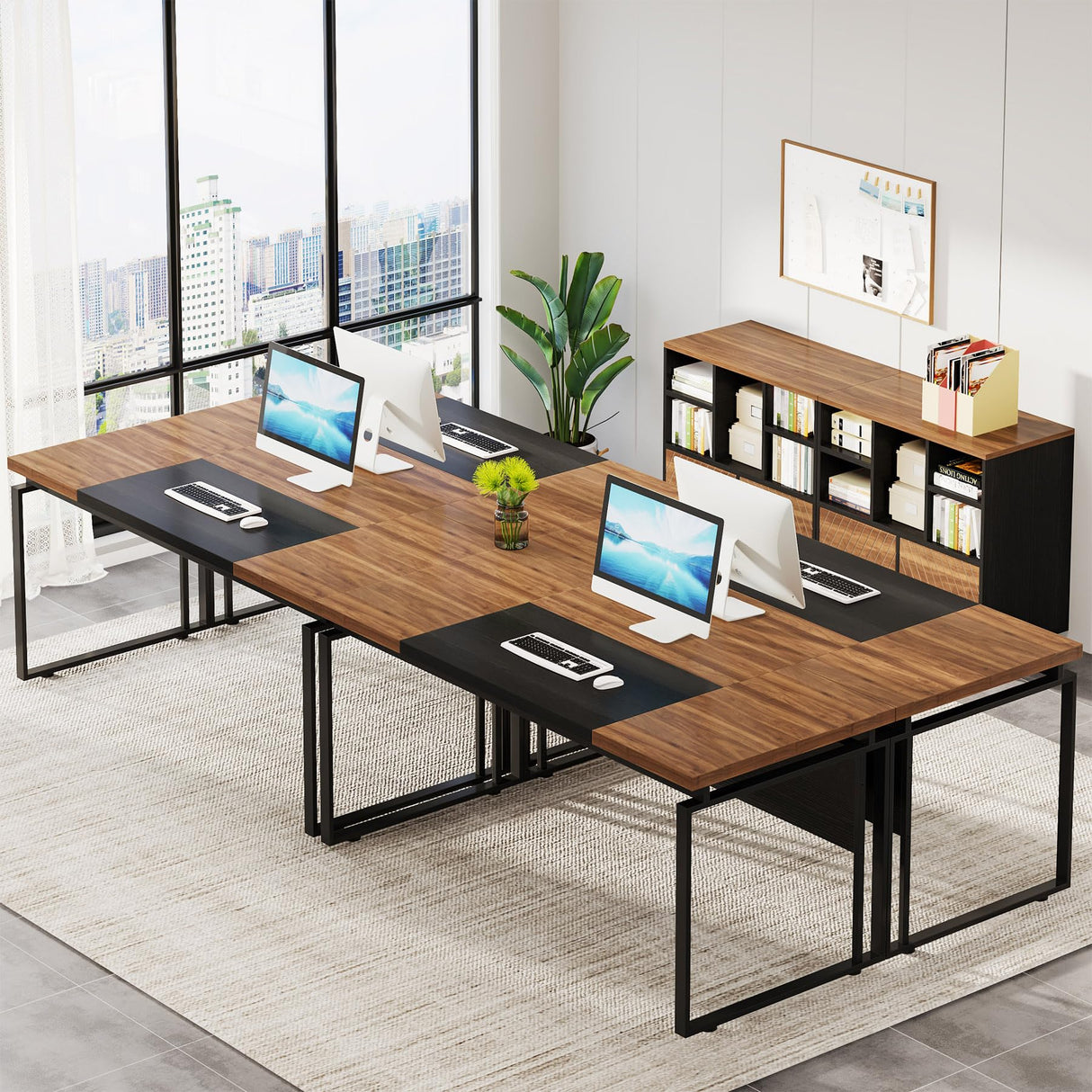 Tribesigns 63" Modern Conference Table with Splicing Board, 5FT Meeting Tables for Home Office, Business Training Seminar Table with Stylish Metal Legs (Only Table) (Walnut & Black) Tribesigns