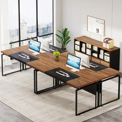 Tribesigns 63" Modern Conference Table with Splicing Board, 5FT Meeting Tables for Home Office, Business Training Seminar Table with Stylish Metal Legs (Only Table) (Walnut & Black) - WoodArtSupply