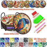 Birds Diamond Art Coasters Kit for Adults, 8 Pcs Diamond Painting Coasters Kit with Holder, DIY Non Slip Art Supplies 4x4in Axquilon