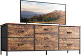 Huuger Dresser for Bedroom, 55 Inch TV Stand for 43, 55, 60 Inch TV, Long Fabric Dresser with 7 Drawers, Chest of Drawers for Storage, Closet, Clothing, Rustic Brown Huuger