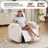 Rocking Chair Nursery with Adjustable Armrests, Electric Glider Recliner Nursing Chair for Breastfeeding, Power Swivel Recliner Chairs with Massage and Heat, Adjustable Headrest , FSC Certified, White Rhevoy