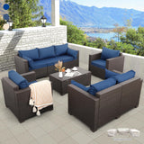 Rattaner Patio Furniture Set 5 Pieces Outdoor Furniture Set Outdoor Couch Coffee Table with Storage No-Slip Cushions and Waterproof Covers, Navy Blue Rattaner