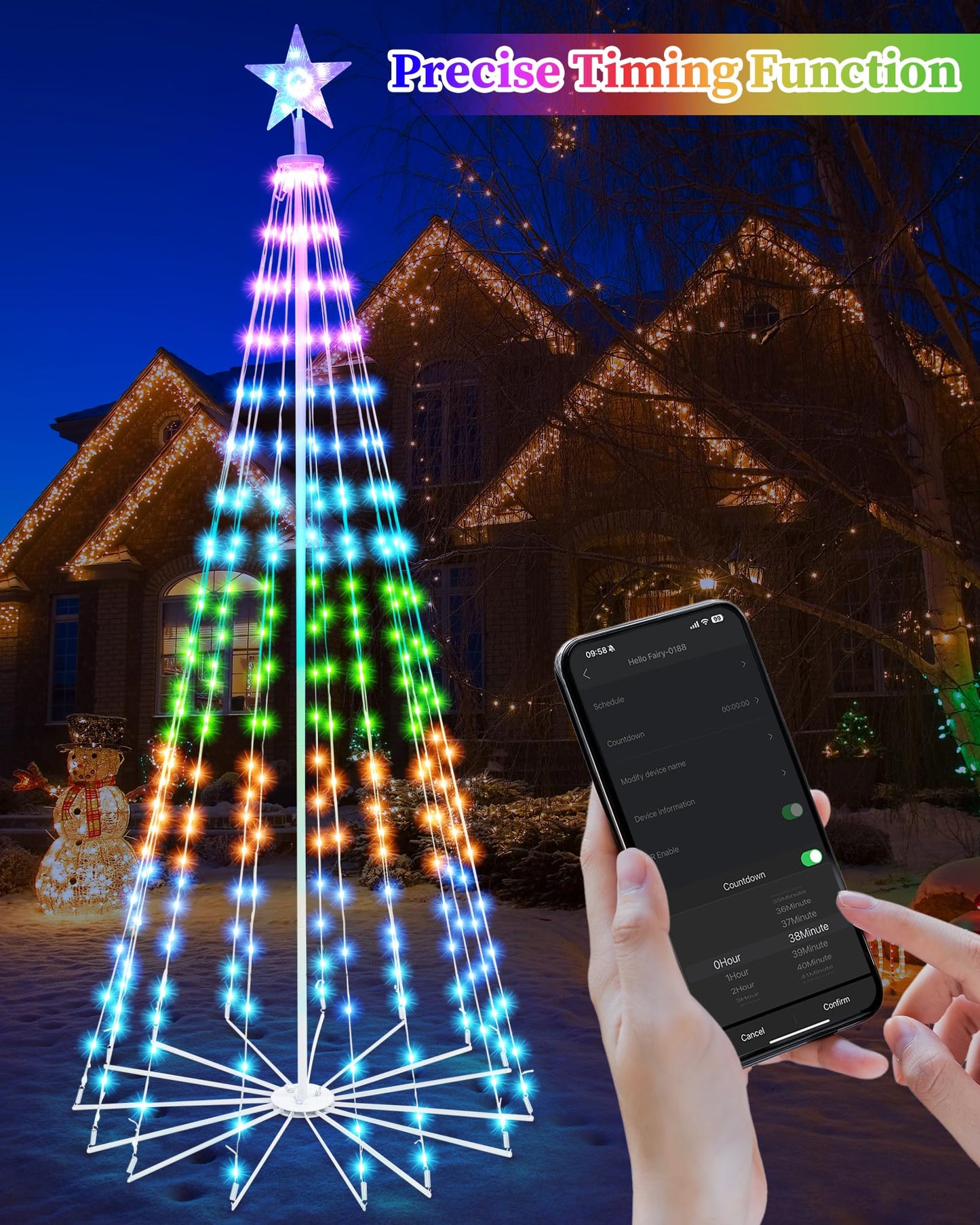 Sucolite 7 FT 295 LED Smart Cone Christmas Tree, Prelit Christmas Tree with 16 Million DIY RGB LED Light Show, Lighted Artificial Tree with Remote APP Control Music Sync for Xmas Outdoor Decorations