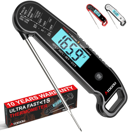 Professional Food & Meat Thermometer, 1 Sec Instant Read & ±0.5℉ Accuracy Driven by Thermocouple Sensor. IP67 Waterproof Digital Thermometer for Cooking, BBQ, Grill Gifts for Men Him Dad Birthday Atogou