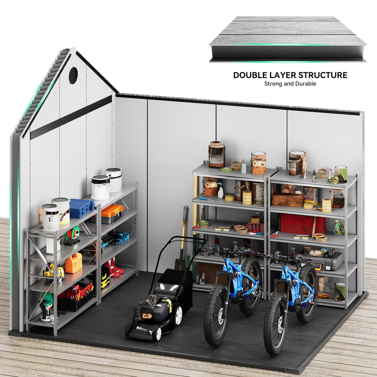 YITAHOME 8x10 FT Outdoor Storage Shed with Floor, Plastic Garden Shed for Bikes, Tools, Supplies, Waterproof Resin Shed with Lockable Doors, 2 Windows & 2 Vents for Patio, Backyard, 556 cu. Ft., Gray YITAHOME