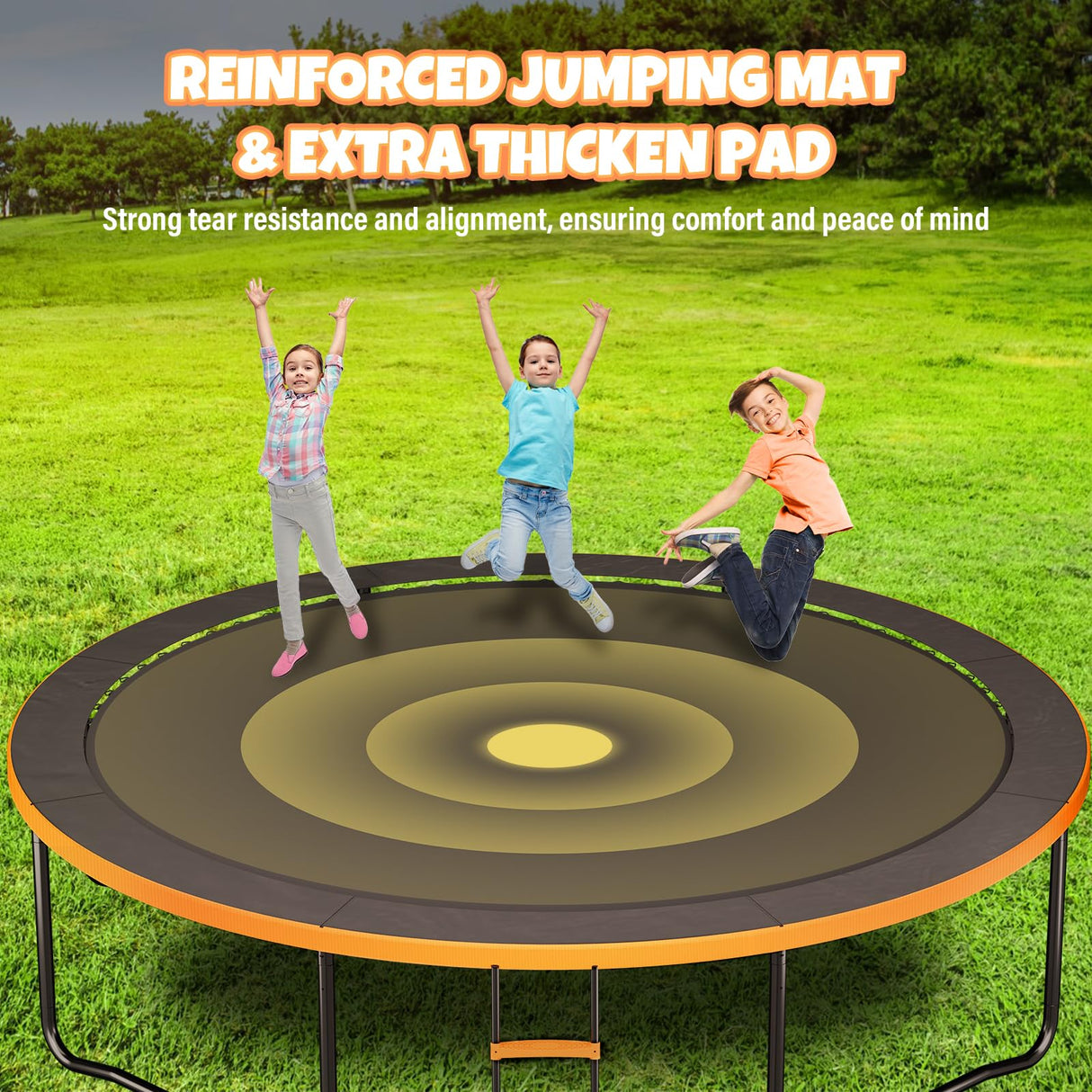 Kiivakii Trampoline 12FT 14FT, Outdoor Trampolines for Kids and Adults, Recreational Trampoline with Ladder & Enclosure Net, Heavy Duty Round Trampoline for Backyard Kiivakii