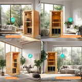 Indoor Sauna Infrared 1 Person Saunas Home Canadian Hemlock 980W Low-EMF Dry Sauna 5 Ultra-Low Energy Saving Heating Panels, Built-in LCD Control Panel, Speakers, Reading Lights and Circulation Vents RIGO