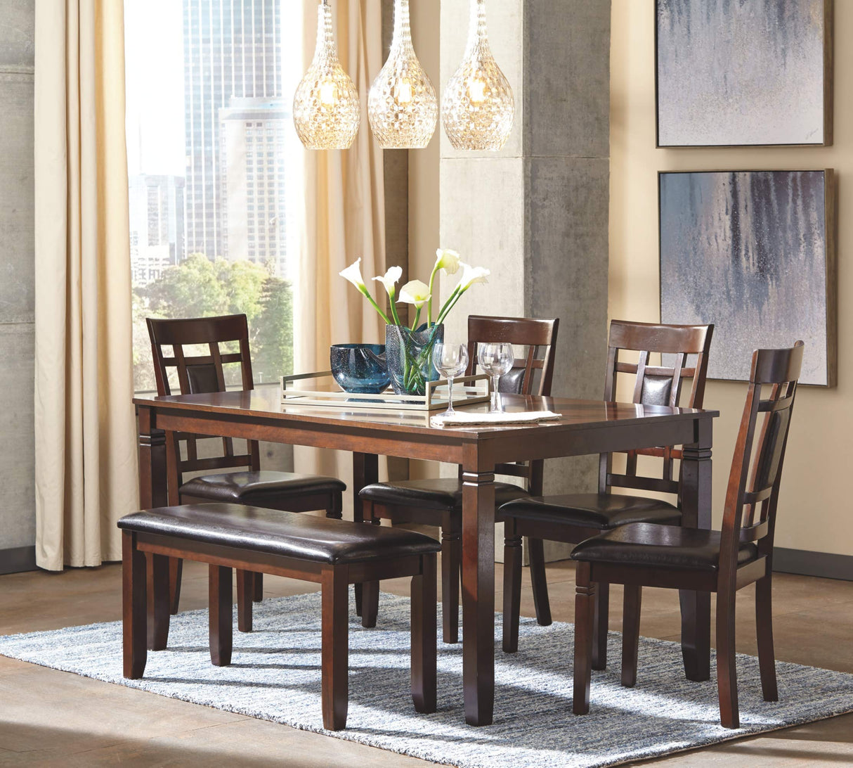 Signature Design by Ashley Bennox Dining Room Set, Includes Table, 4 18" Chairs & Bench, Brown Signature Design by Ashley