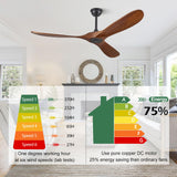 ABZ 60" Ceiling Fans Without Lights, 60 Inch Outdoor Ceiling Fans no Light, 3 Blade Solid Wood Ceiling Fan with Remote Control for Patios Living Room Bedroom Porch ABZ