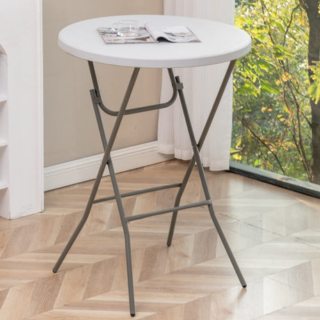 BTEXPERT 32" Round 43" Bar Height White Granite Plastic Folding Table Portable Commercial Table Banquet Card Coffee Dining Table for Wedding Party Event Home Kitchen Outdoor Set of 2 BTEXPERT