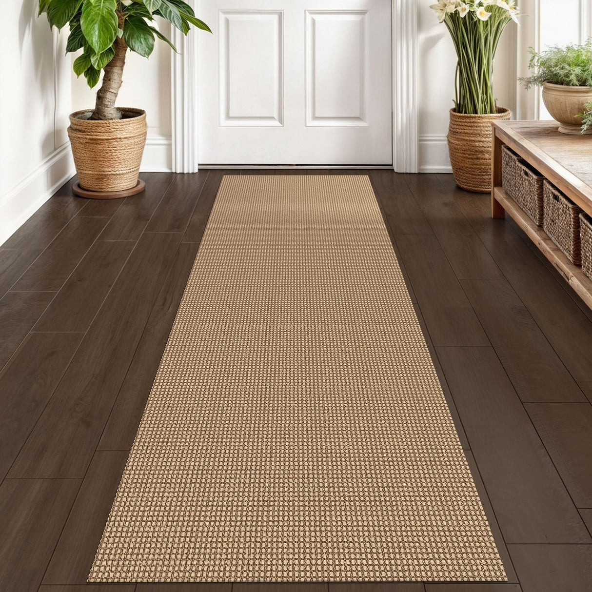 KOZYFLY Boho Runners for Hallways 2x6 ft Washable Hall Carpet Runner Rubber Backed Kitchen Rug Non Slip Woven Cotton Entryway Runner Rugs Floor Runners for Indoor Hallway Bedroom, Tan/Orange/Brown KOZYFLY