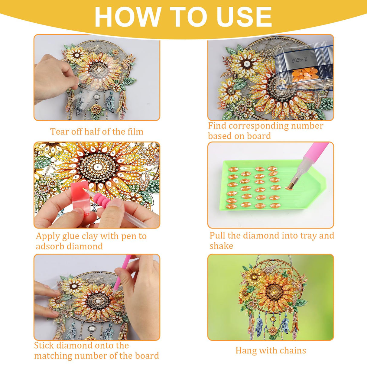 CEOVR Sunflower Diamond Painting Hanging Ornament, Dream Catcher 5D Special Shape Diamond Art, Crafts for Adults DIY Gem Art, Acrylic Home Garden Window Wall Decor with Chain, Box Kit, 6.2×7.8in CEOVR