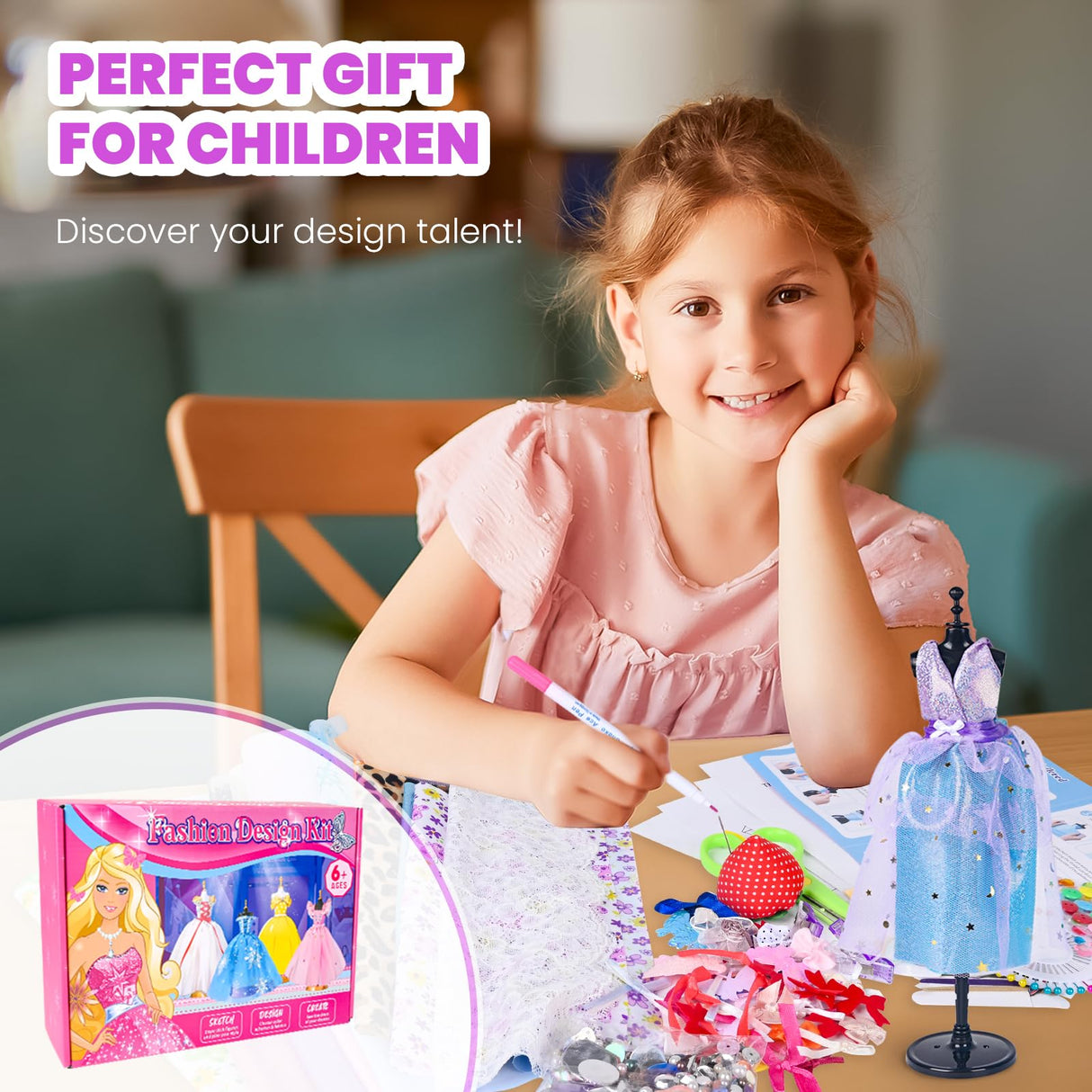 700+Pcs Fashion Designer Kit for Girls - Sewing Kit Arts and Crafts Set for Kids Ages 8-12 with 5 Mannequins & Instruction DIY Doll Clothes Making Learn to Sew Toys for Girls Christmas Birthday Gift nasominako