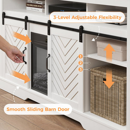 RoyalCraft Farmhouse TV Stand for 23" Electric Fireplace, Tall Entertainment Center for 65+ Inch TV, 34" Tall Rustic TV Console with Sliding Bar Door for Living Room (Wood-Tone and White)