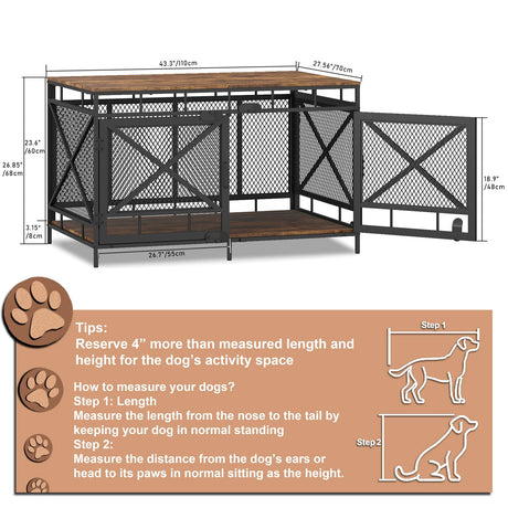 Dog Crate Furniture, Dog Kennel for Small Medium Large Breed, Heavy Duty 43" Large Corner Dog Crate, Indoor Pet Cage with Side Door (Retro Brown) ZOPEND