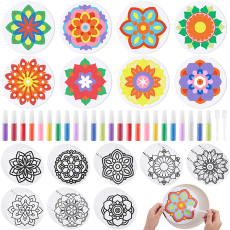 Vertintong 48 Pcs Sand Painting Mandala Coloring Craft Kits Mandala Sand Art Kits Mandala Sand Art Pictures with 24 Sand Options Creative Home Festival Party Favors Sessions Vertintong