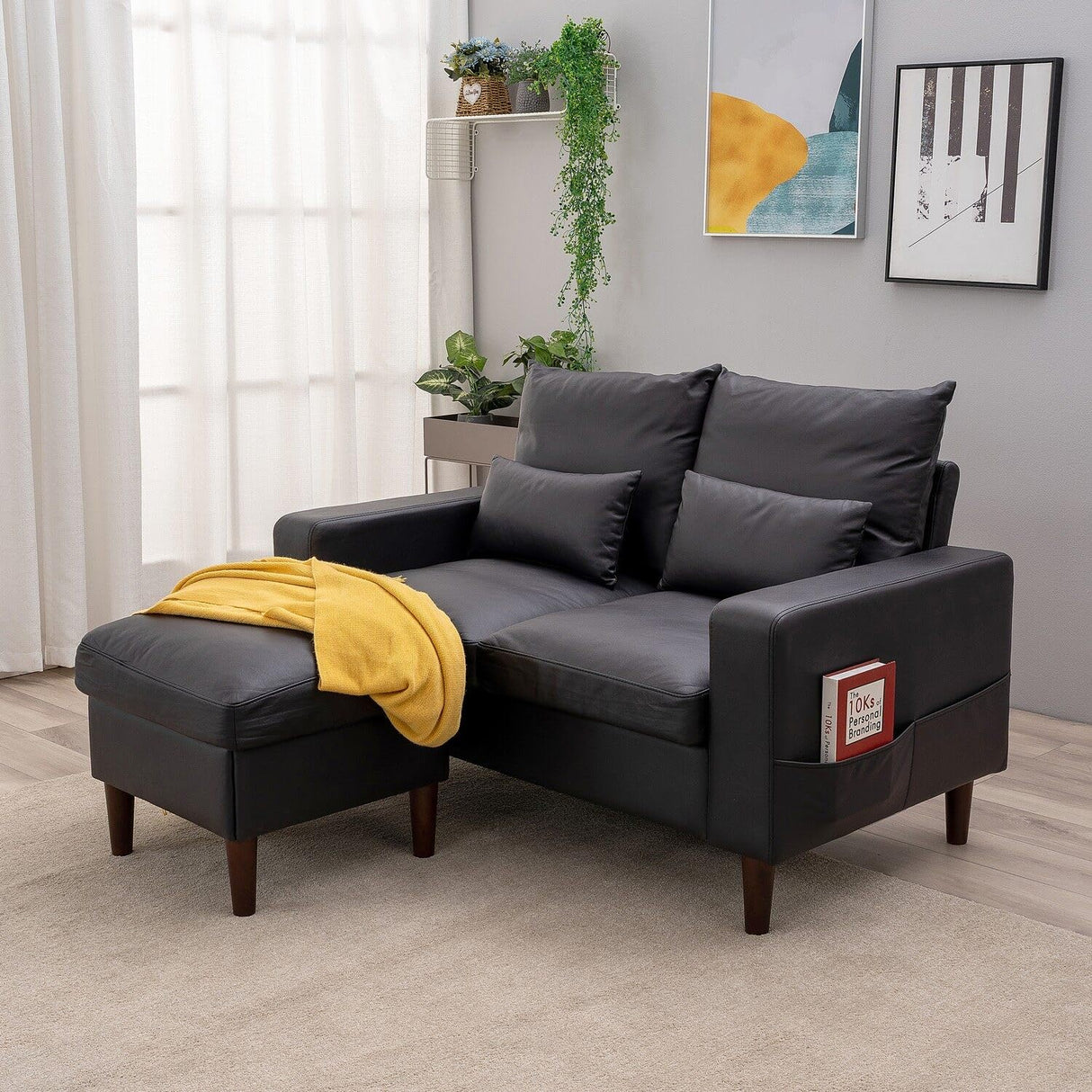 Panana 2 Seater with Ottoman Small Sofa Set, Sectional Sofa Loveseat with Ottoman for Small Space Living Room Apartment Panana