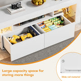 YESHOMY Modern LED TV Stand for Televisions up to 70 Inch with Glass Shelves and Drawer, Gaming Entertainment Center with Multiple Dynamic RGB Modes, for Livingroom, Bedroom, 60 Inch, White YESHOMY