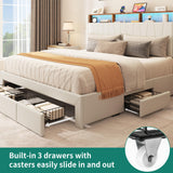 YITAHOME King Size Bed Frame, Storage Bed Frame with 4 Drawers & LED Light, Platform Bed with Storage Upholstered Headboard and Charging Station, No Box Spring Needed, Easy Assembly, Beige YITAHOME