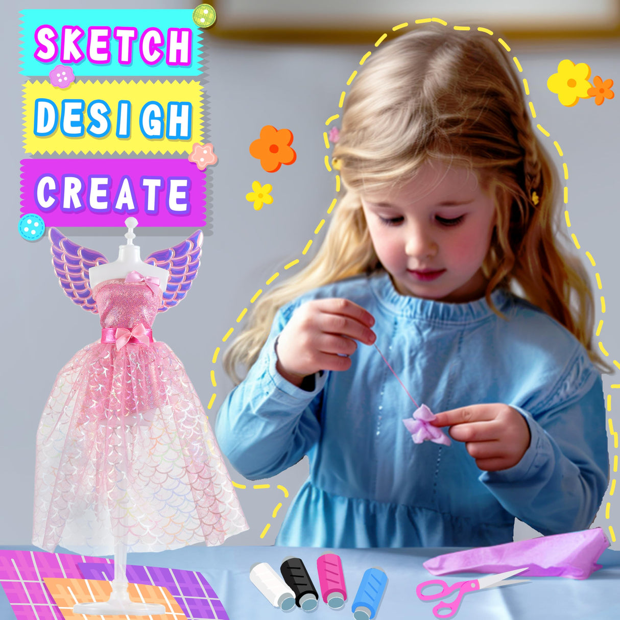 900+ Fashion Designer Kits for Girls with Mannequins-Kids Sewing Kits，Girls Fashion Design Gift，Arts and Crafts Kit，Girl Craft Activities Age 6 7 8 9 10 11 12 AGENTLAN