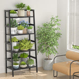 Homykic Bamboo Bookshelf 4-Tier Ladder Shelf, 49.2” Freestanding Open Bookcase Book Shelf Bathroom Storage Shelf Unit Plant Stand for Small Space, Living Room, Bedroom, Home Office, Black Homykic