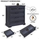 ACCOHOHO Farmhouse 5 Drawer Dresser for Bedroom, 36 Inch Tall Modern Chest of Drawers, Rustic Wood Storgae Organizer with Large Drawers & Bar Handles for Bedroom, Living Room, Hallway, Black ACCOHOHO