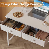 Furologee White Small Computer Desk with 2 Fabric Drawers, 36 Inch Simple Home Office Writing Desk, Vanity Desk with Hooks, Study Desk for Bedroom Small Spaces Furologee
