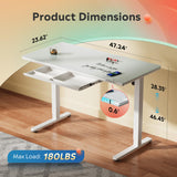DEVAISE Standing Desk with Drawers, Whole-Piece Glass Adjustable Height Desk, 48 Inch Electric Stand Up Desk, Quick Install, White DEVAISE