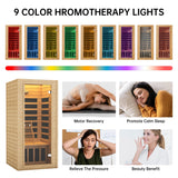 springspa Far Infrared Sauna 1 Person Indoor Sauna Spa Room, Canadian Hemlock Wooden Infrared Saunas for Home with Low Emf Lighting, Bluetooth Speakers, LCD Control Panel, 9 Chromotherapy springspa