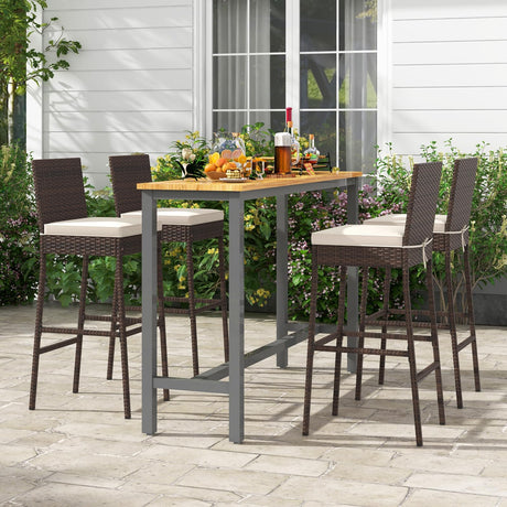 Toolsempire Outdoor Wicker Barstools, Patio Rattan Barstool Set of 4 with Cushion, Footrest & Heavy-Duty Metal Frame, Outdoor Bar Height Chair for Backyard & Balcony Toolsempire