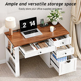 Ieejdn 47" Home Office Desks, Executive Desk, Farmhouse Computer Desk with Drawers and Charging Station, File Drawer, Storage Cabinet, Rustic Computer Writing Desk,Antique White Ieejdn