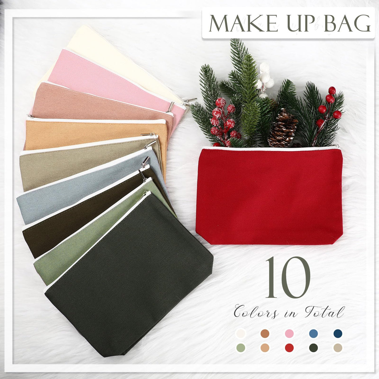 Reginary 10 Pack Canvas Makeup Bags Bulk for Women Multi Color Cosmetics Bag Travel Toiletry Bag Pencil Pouch Multiple Blank Makeup Bags with Zipper Mom Gift for Christmas(Macaron Color) Reginary