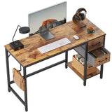 CubiCubi Computer Home Office Desk with 2 Drawers, 47 Inch Small Desk Study Writing Table, Modern Simple PC Desk, Rustic Brown CubiCubi