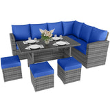 IDEALHOUSE 9 Seat Outdoor Patio Furniture Set - 7-Piece PE Rattan Outdoor Dining Set with Dining Table and Ottomans, Patio Table and Chairs Set Outdoor Furniture Set for Garden Poolside Backyard IDEALHOUSE
