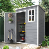 DWVO 5x3ft Resin Outdoor Storage Shed with Floor, Waterproof Lockable Storage Shed with Window, Plastic Outside Tool Storage for Garden, Backyard, Patio, Lawn, Gray DWVO