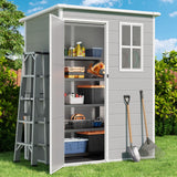 Gizoon Outdoor Resin Storage Shed 5X3 FT, Plastic Garden Shed for Bike, Garbage Can, Tool, Outside Sheds with Lockable Door for Backyard Patio Lawn, Grey & White Gizoon