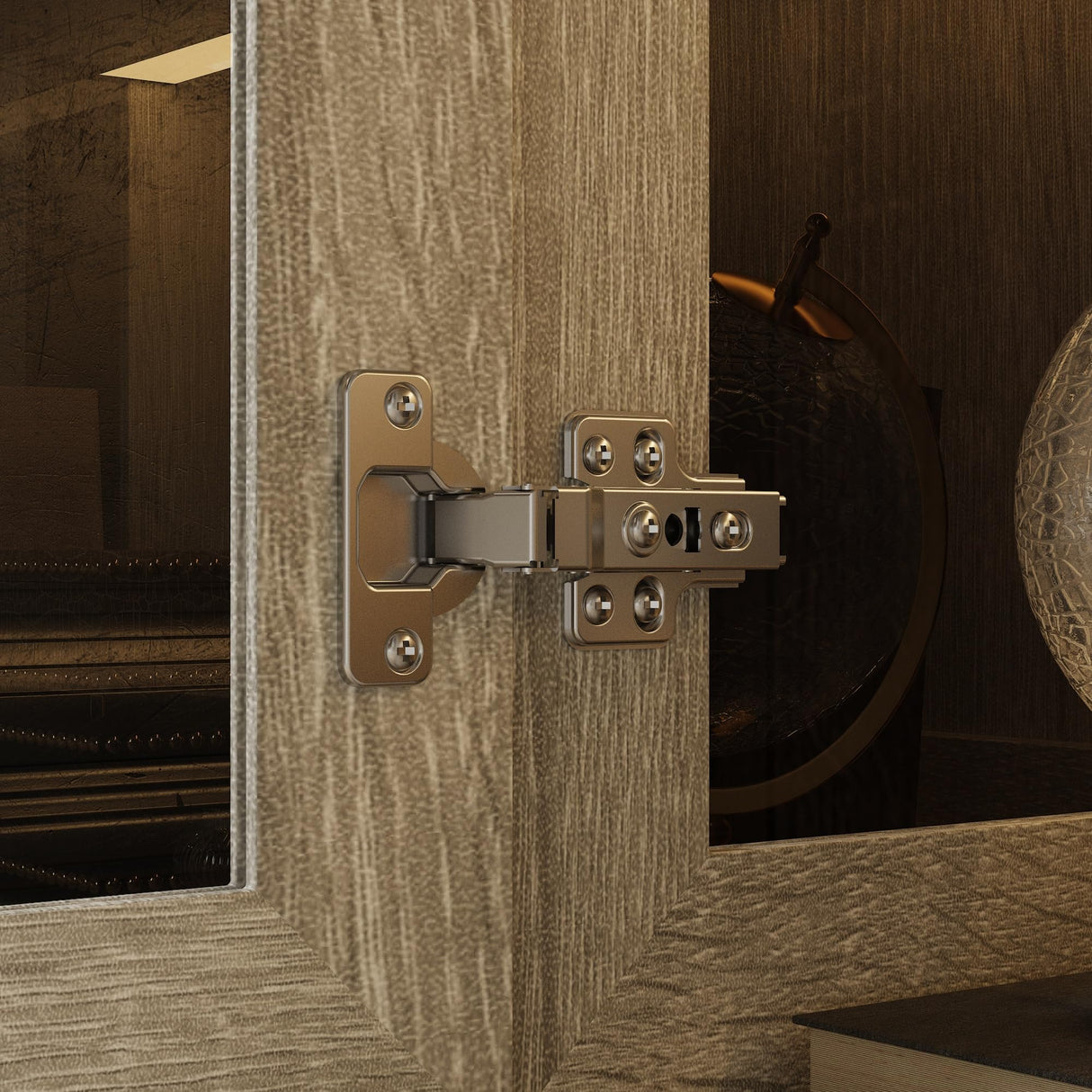 FUNISIR Display Cabinet with 2 Glass Doors, Curio Cabinet with LED Light & 4-Tier Storage Shelves for Collectibles, 37" W Glass Display Case for Living Room, Home Office, Grey Oak FUNISIR