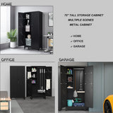 DUTYSEST 75" Metal Garage Storage Cabinet,Storage Cabinet with Doors and Shelves, Tool Cabinet with Doors,Broom Tool Storage Cabinet for Home Office,Garage,Utility Room (Upgrade Large Black) DUTYSEST