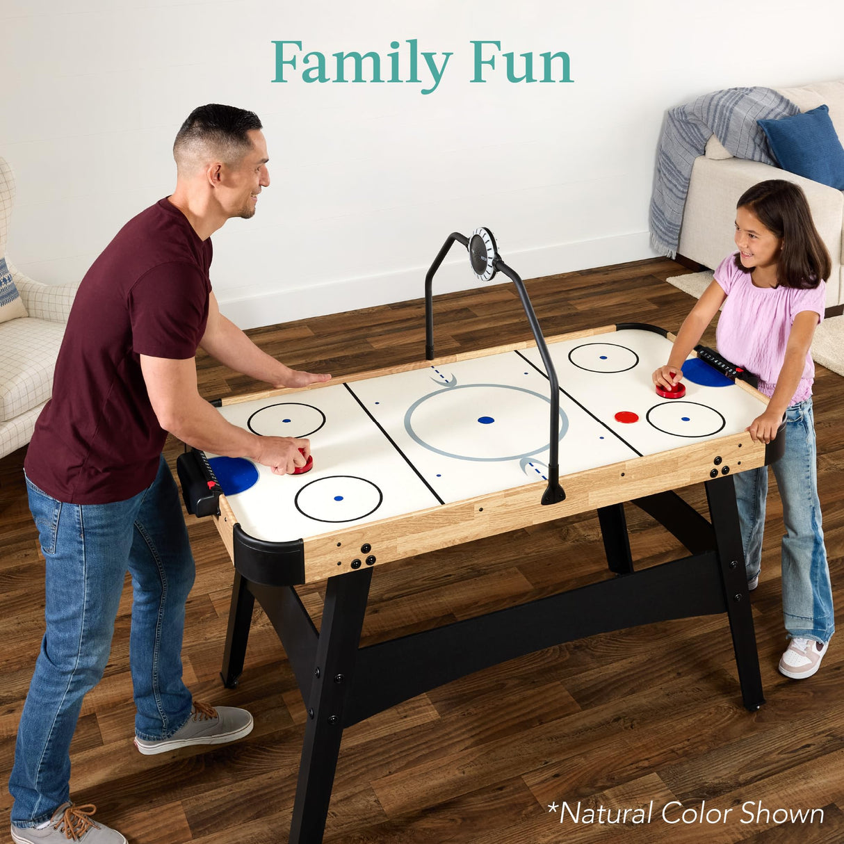 Best Choice Products LED 54 Inch Air Hockey Game Table w/Light-up Scoreboard, Powerful Motor, AC Outlet. Includes 2 Pucks, 2 Pushers - Walnut Best Choice Products