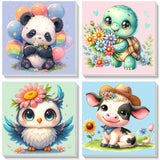 4 Pack Animal Paint by Number for Kids with Wooden Frame, Paint by Numbers for Kids Animals Ages 4-8-12, Easy Panda Sea Turtle Owl Cow DIY Acrylic Oil Painting Kits for Home Wall Decor (8X8 inch) xackcme